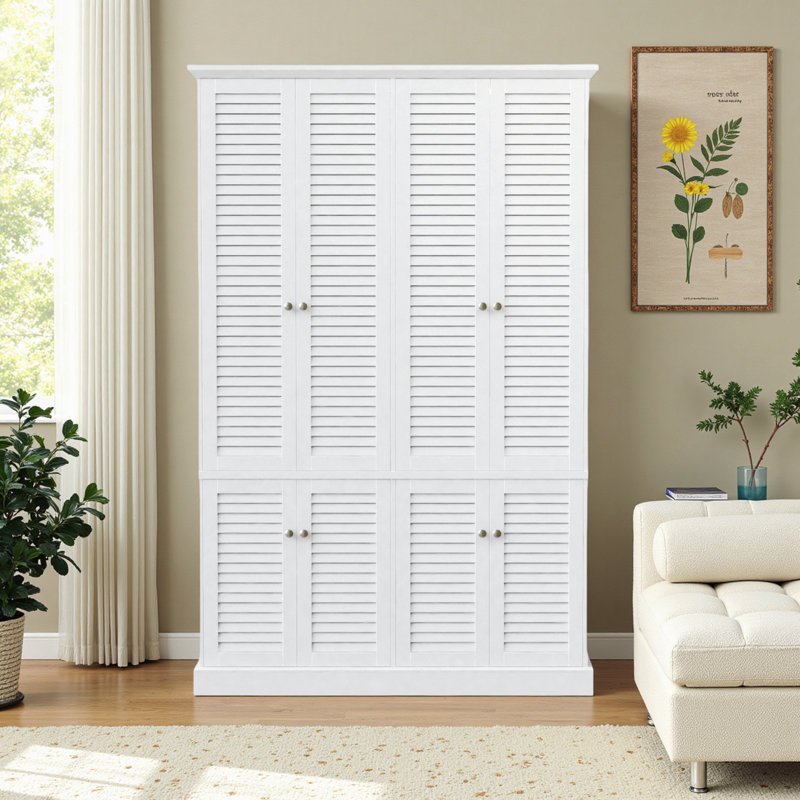 70.9'' H Large Wooden Bathroom Cabinets, Tall Rectangle Cabinet With Shutter Door, Modern White