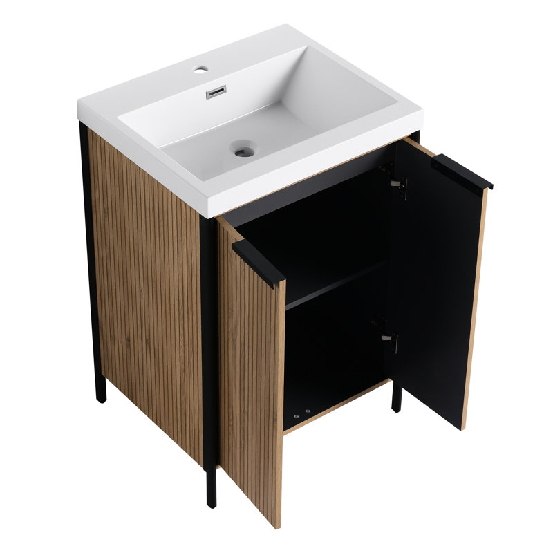 Meuble-lavabo 24 po avec lavabo en résine et charnières à fermeture en douceur - café moderne autoportant - contreplaqué non applicable