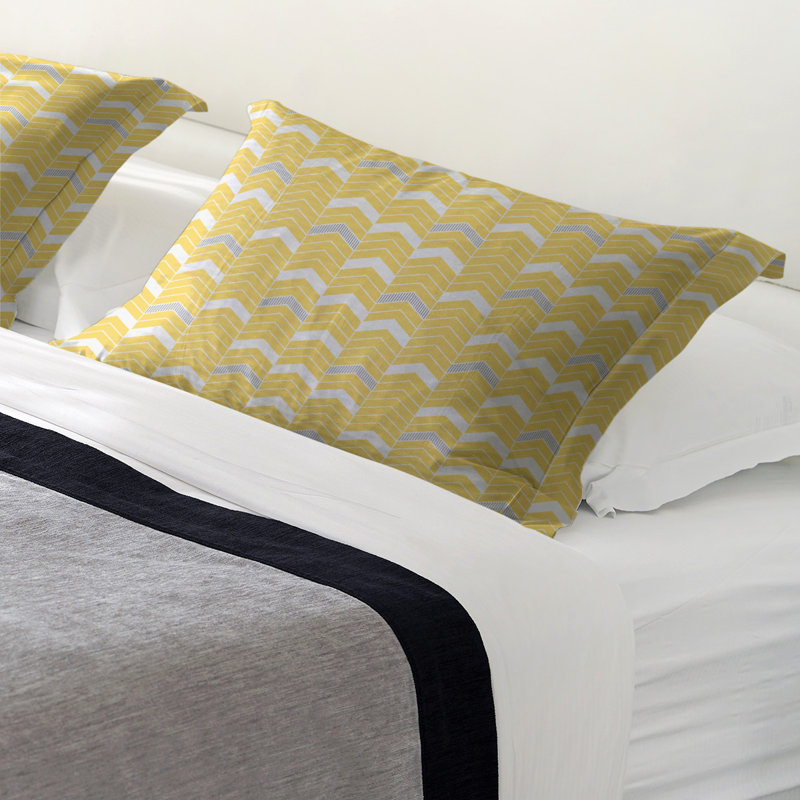 Taie décorative Rhonda, Grand, Microfibre, Jaune / Gris