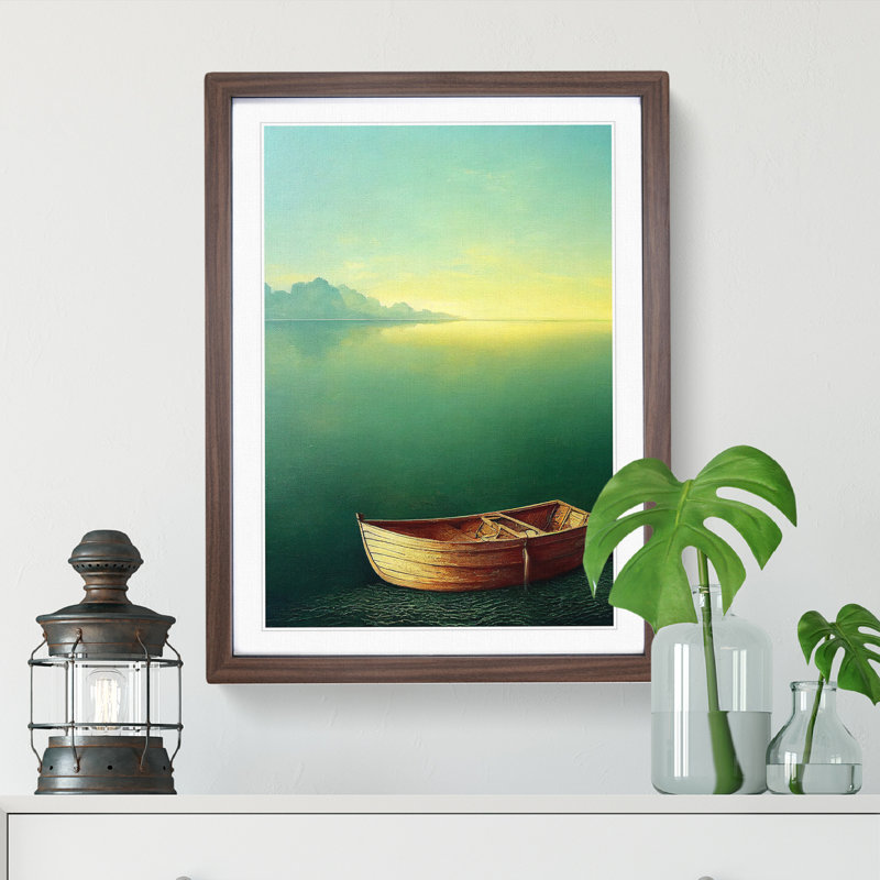 Boat On The Ocean Watercolour No.1 - Single Picture Frame Painting, Walnut, 46cm H x 34cm W x 2cm D