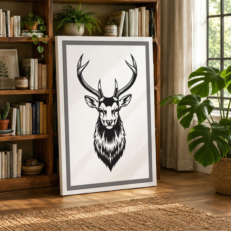 Majestic Deer Graphic - Wrapped Canvas, 30x20 - 76.2 x 50.8 cm, Terracotta Border