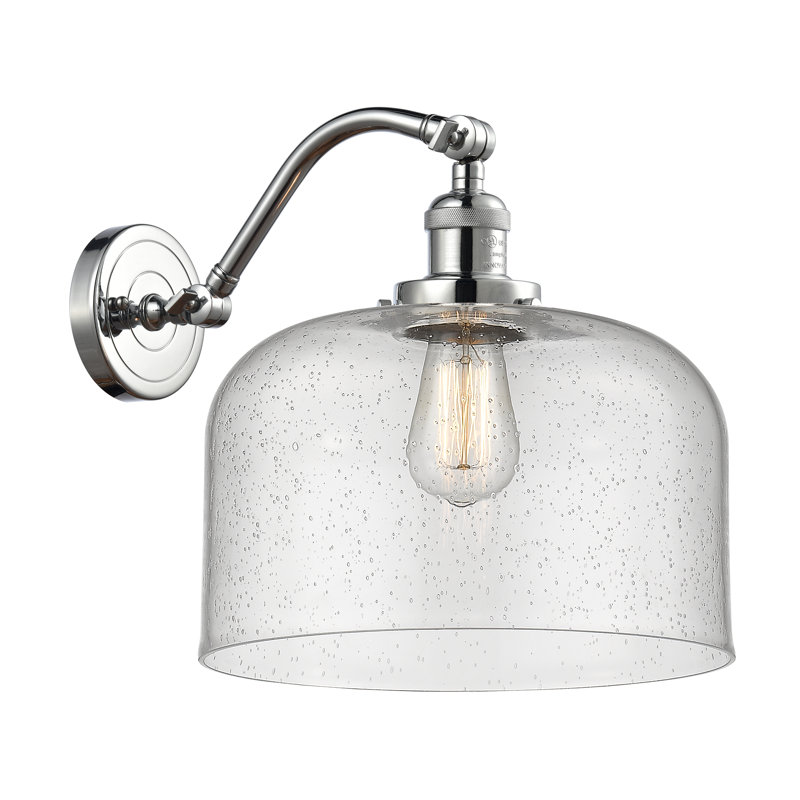 Applique murale 1 lumière 12 po Bell, Ampoule incandescente rétro 60 watts, Grainé, Chrome poli
