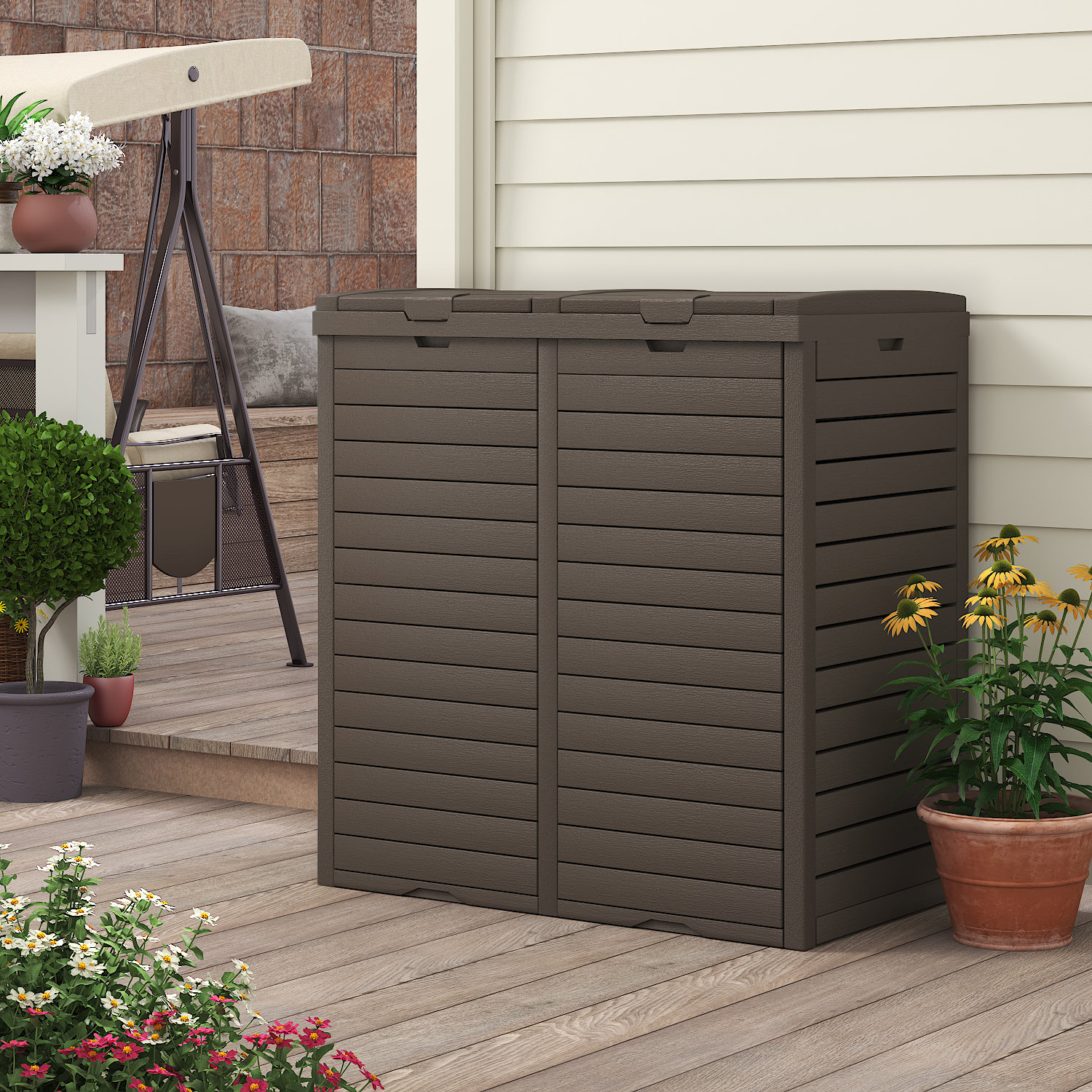 Devoko 61 Gallon Hideaway Dual Trash Can with Lid and Drip Tray