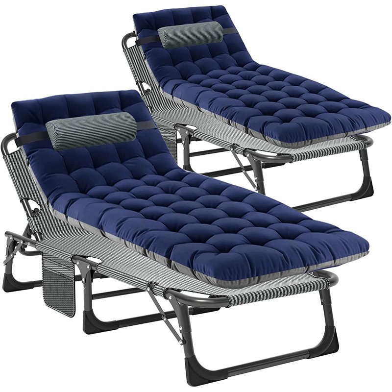 Méridienne pliante portative Lit de bébé Méridienne inclinable réglable à 5 positions avec matelas, Bleu