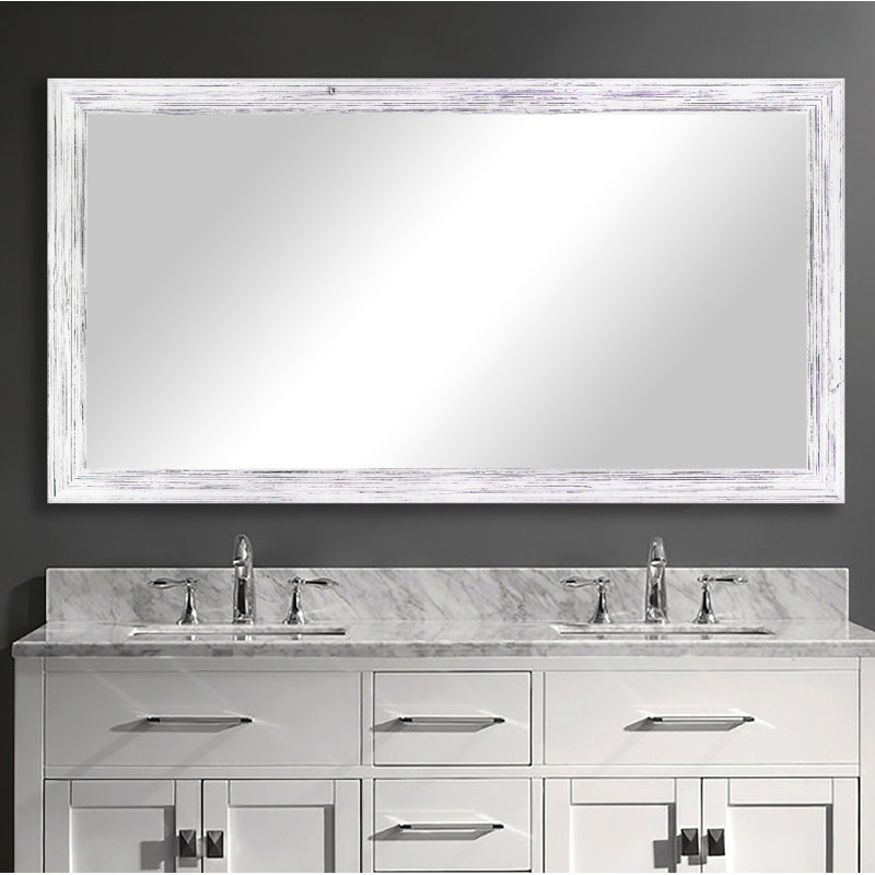 Bloodworth Wood Flat Wall Mirror, 34.5" H x 69.5" W, Rustic White