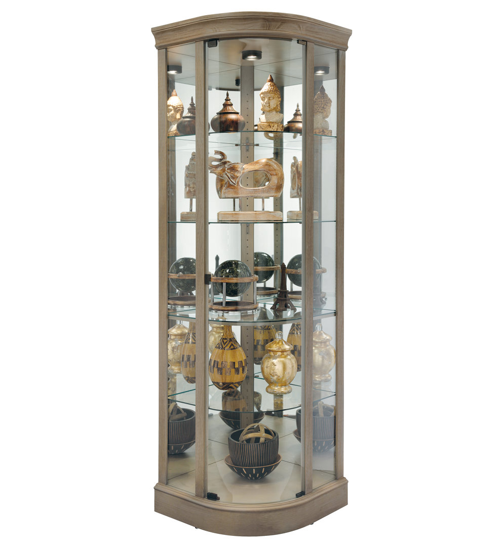 Marlowe V Corner Curio Cabinet, Aged Grey Reclaimed Wood Look, Frameless Glass Door Howard Miller®