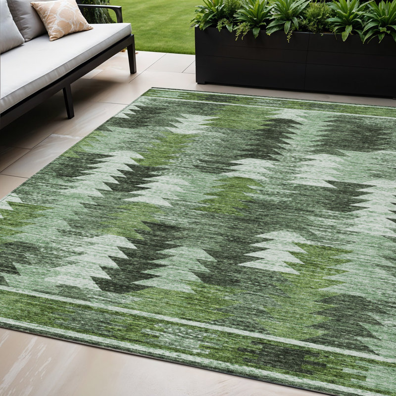 Tapis intérieur / extérieur lavable 5 pi x 8 pi vert olive et vert fougère HomeRoots
