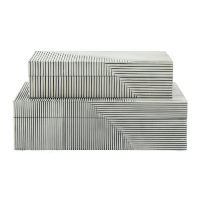 Ensemble de deux boîtes blanches en résine striée - 12 po x 8 po x 4 po