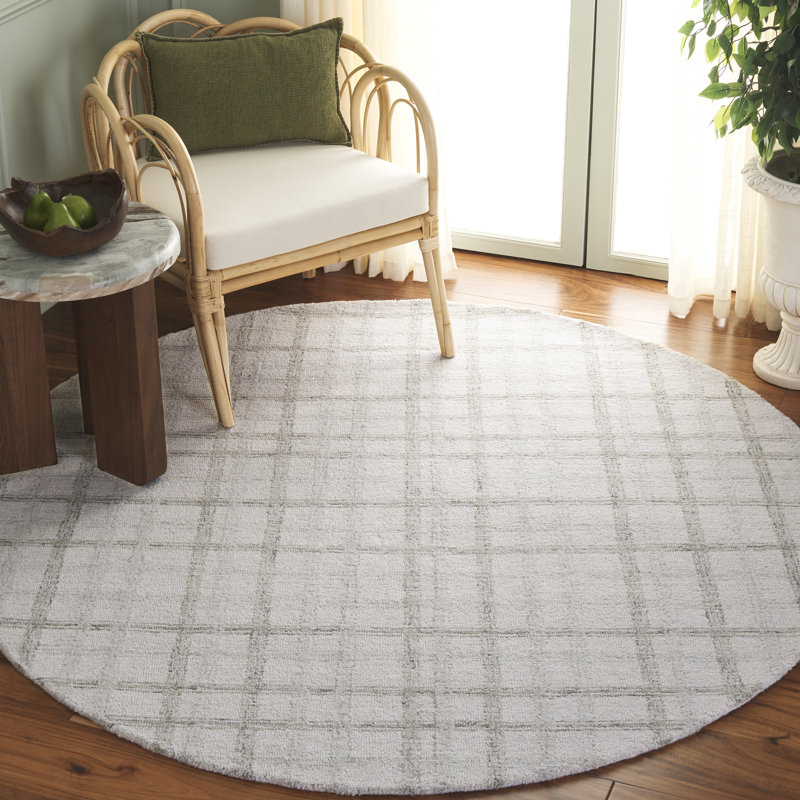 Ilyaas Hand-Tufted Wool and Cotton Plaid Rug , Round 6'