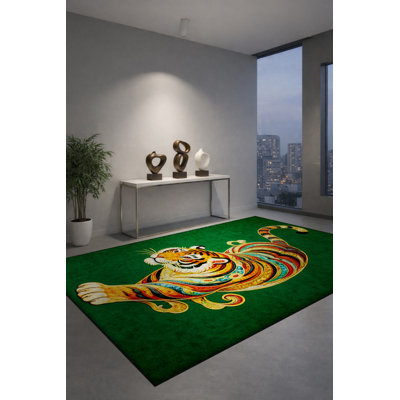 Tapis tissé à imprimé tigre noir Mosso
