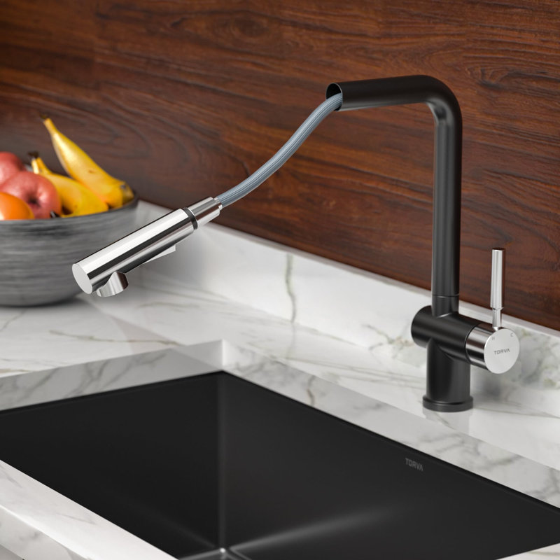 Robinet de cuisine noir, robinet de cuisine rétractable, robinet d'évier de cuisine en acier inoxydable avec douchette extractible à poignée simple, noir mat