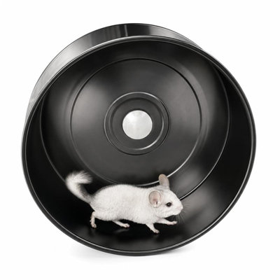 Roue d'exercice de 38 cm (15 pouces) en alliage d'aluminium pour chinchillas et petits animaux de compagnie – Roue de course en métal silencieuse avec support, noire