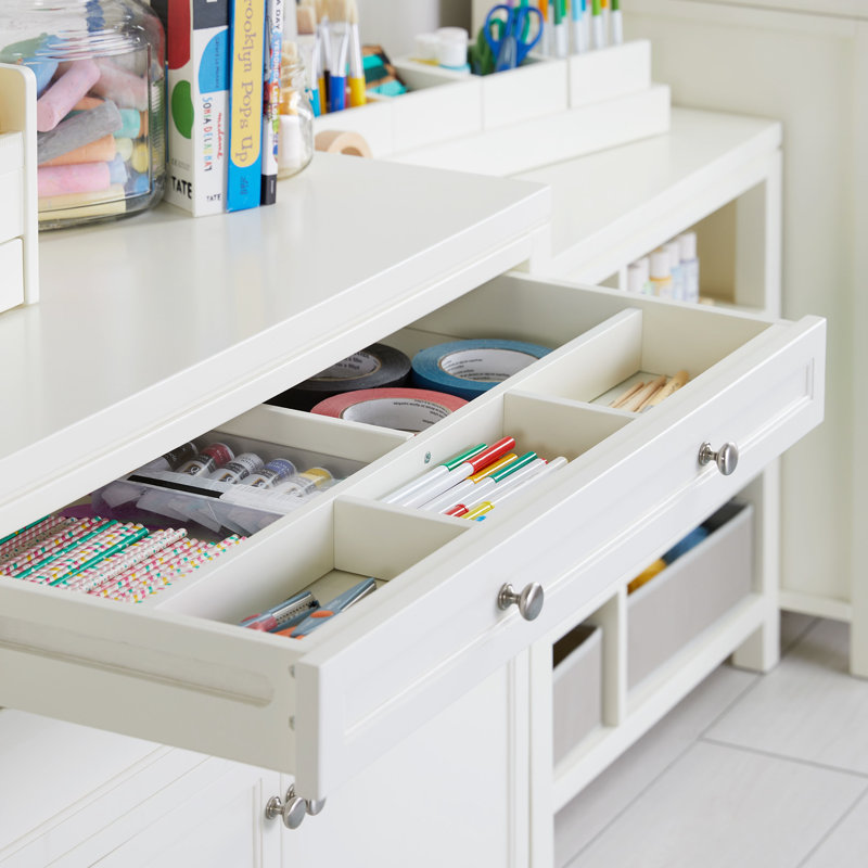 Creamy White Wooden Kids' Art Supply Storage Cabinet with Drawers