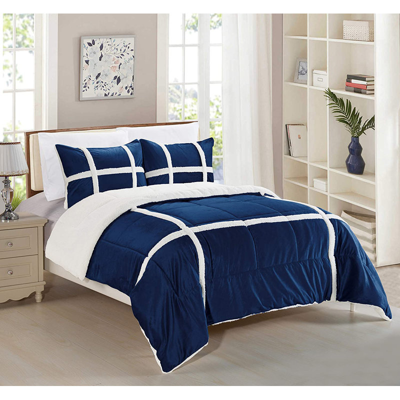Ensemble d'édredon en microfibre 3 pièces Teter, Bleu marine, Très grand