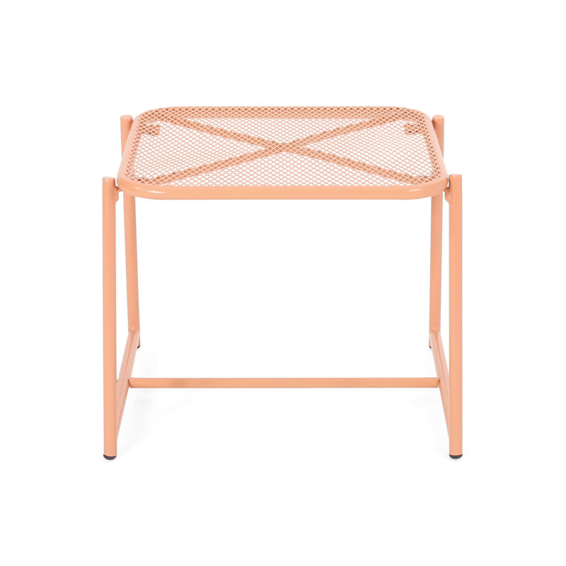 15.5"H Side Table With Iron Legs, 13.25" H x 19.5" W x 18" D, Orange