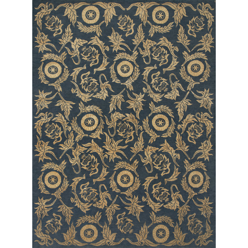 Ravenna Floral Area Rug in Gold/Dark Green, Rectangle 4' x 6'