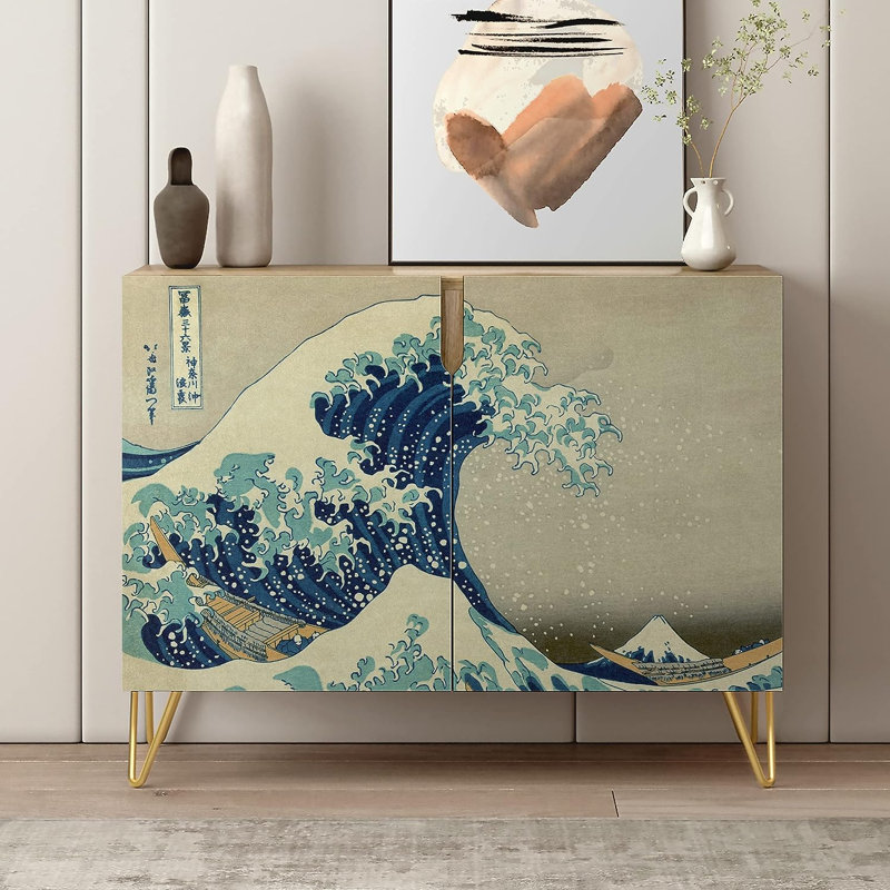 Buffet de 35 po de largeur, Grande vague au large de Kanagawa bleu