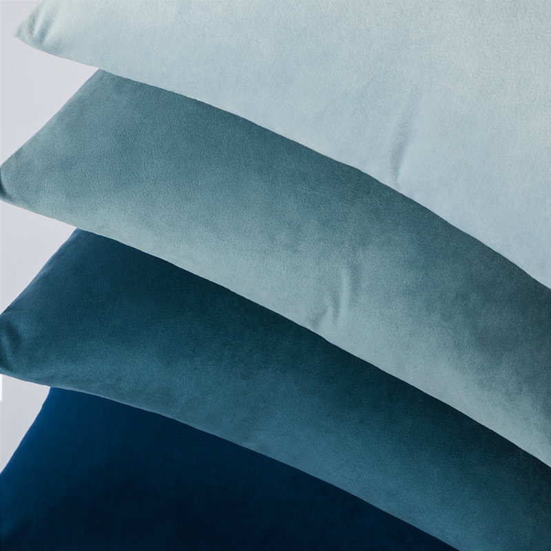 Ensemble de 4 coussins décoratifs en velours, couleurs contrastantes, Bleu, Carré 16 po