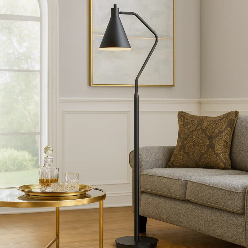 Lampe de travail sur pied 63 po Sty, abat-jour pivotant, poteau incliné en métal mince, Gris, Gris