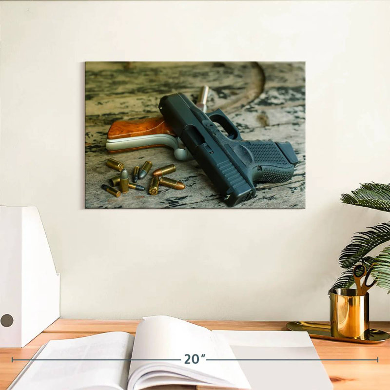 Handguns And Bullets, 8" H x 12" W