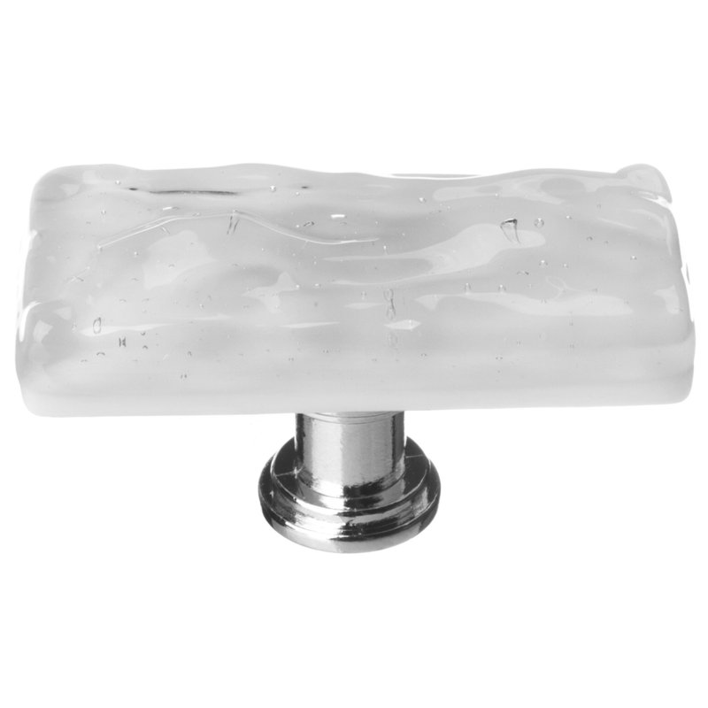 Poignée de meuble longue en verre Glacier, Chrome poli, Bleu gris