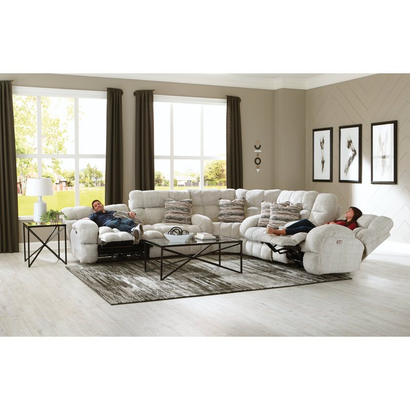 Annaliisa 3 - Piece Upholstered Sectional with 4 Lay-Flat Power Reclining Seats, Beige 100% Polyester