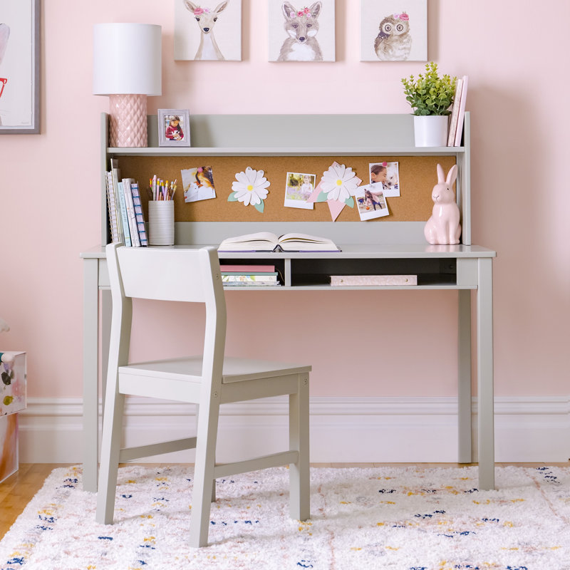 Gray Wooden Kids' Desk with Hutch and Chair Set