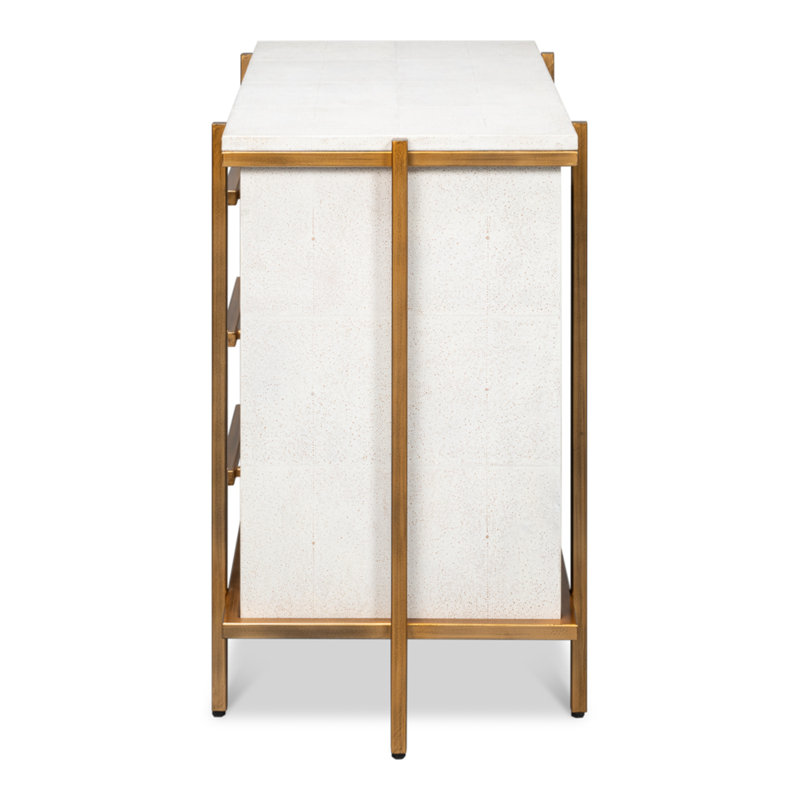 Blakely White Shagreen Leather 3-Drawer Nightstand with Gold Accents