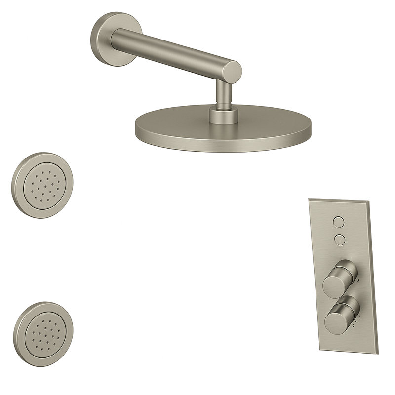 LineaBox Vertical Round Shower System with 2-Way Diverter, 8-Inch Rain Shower Head and Two Body Sprays, Valve Included