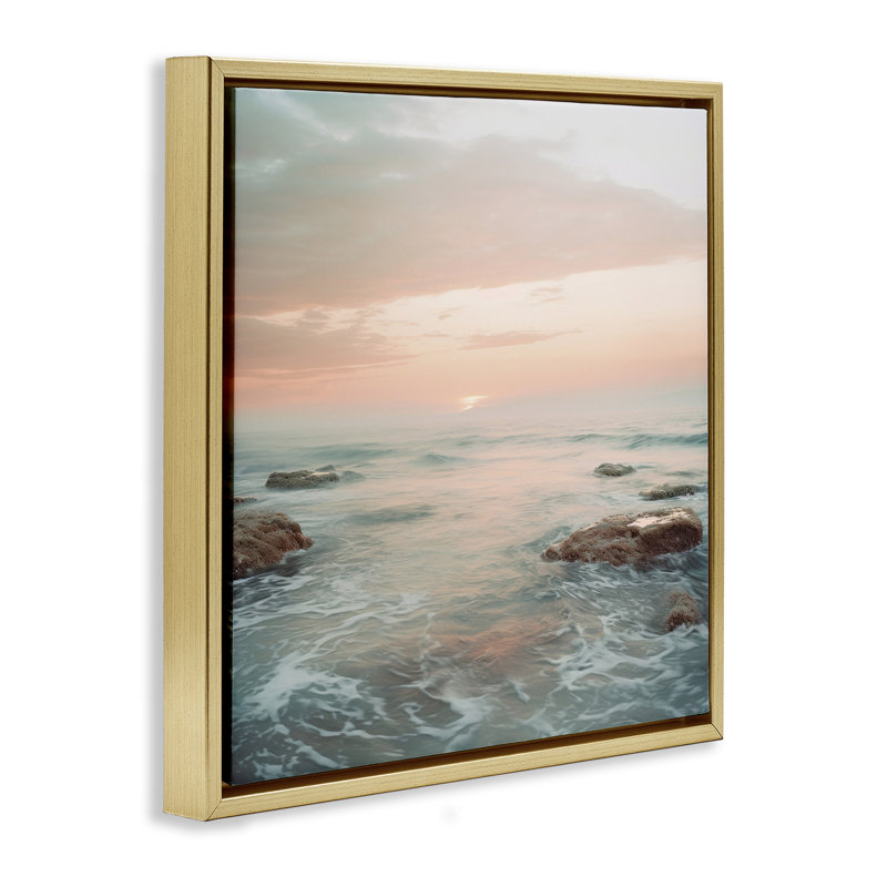 Cadre flottant Seabreeze Sunset Melody, design par Lazar Studio, H 25 po x l 25 po, Cadre flottant métallique doré