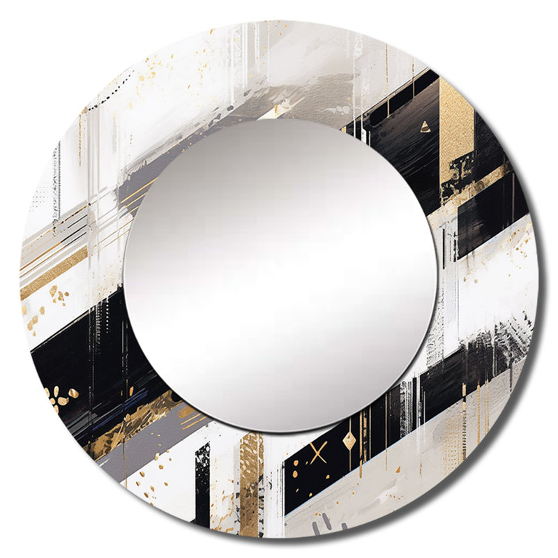 Or noir, rayures audacieuses - miroir décoratif cubique, miroir mural rond moderne, impression d'art en métal, 29 po x 29 po