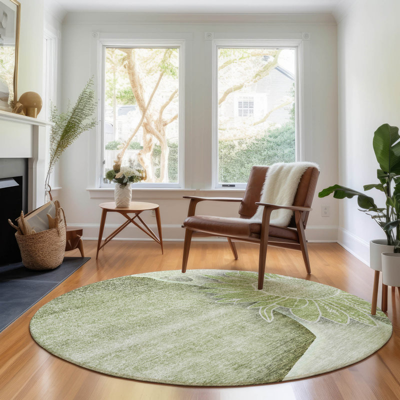 Premium Machine Washable Prisco Aloe Rug, Round 8'