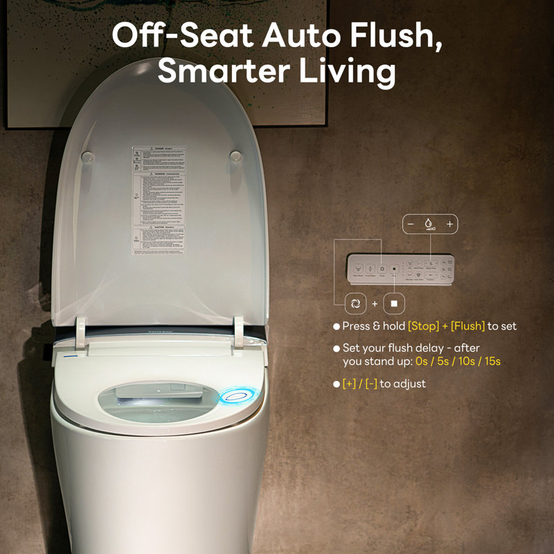 Toilette intelligente avec bidet, bouclier en mousse, température 4 saisons, chasse d'eau automatique de 1,0 GPF, siège chauffant, laveuse / sécheuse chaude, fauteuil confortable de 17,5 po de hauteur, télécommande