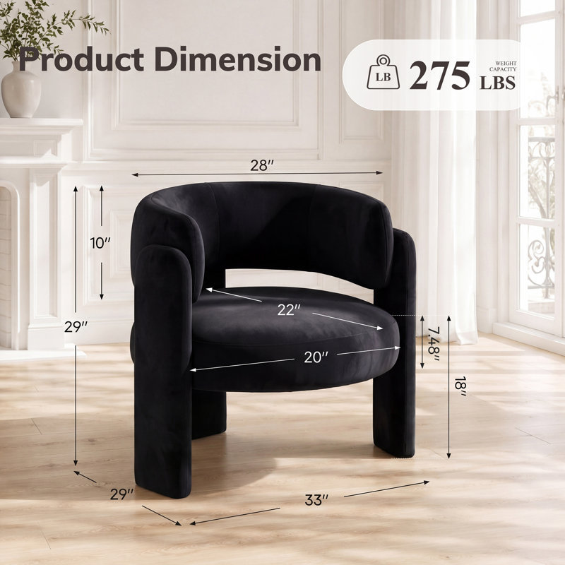 Fauteuil d'appoint demi-tonneau 33 po, Velours noir
