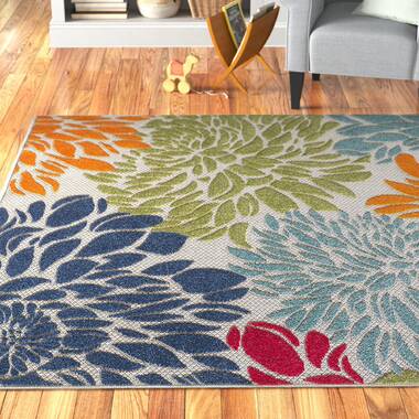 Weyland Floral Power Loom Blue/Orange Indoor/Outdoor Patio Rug World Menagerie Rug Size: Rectangle 12' x 15