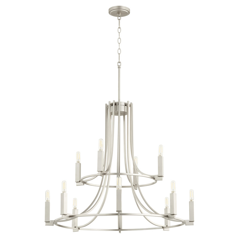 Lustre étagé de style bougie à 12 lumières Analie, Nickel satiné