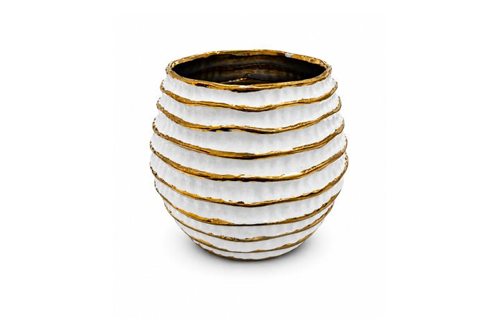 Vase en céramique à rainures Miley, Grand, Blanc