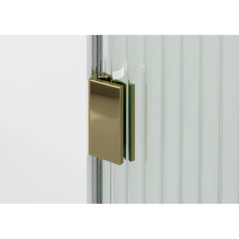 Aurora 34 in. x 58.25 in. Frameless Fluted Radius Single Fixed Bath Panel, Left Hand, Satin Brass, null