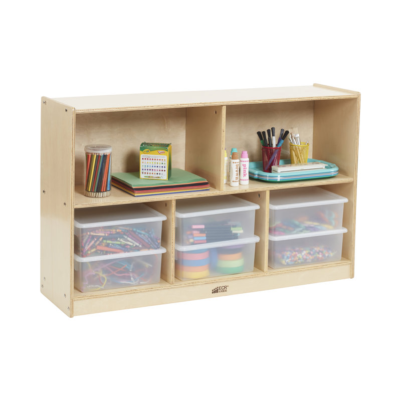 Birch Harmony 5-Compartment Mobile Storage Cabinet in Natural Finish
