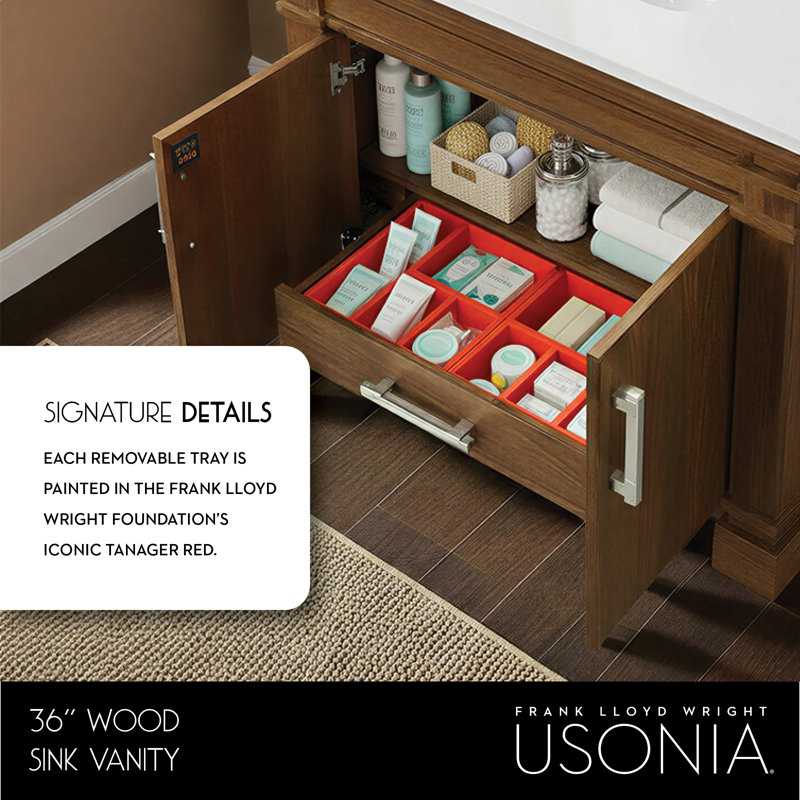 FLW Harmony 36 Wood Sink Vanity, Walnut, 36