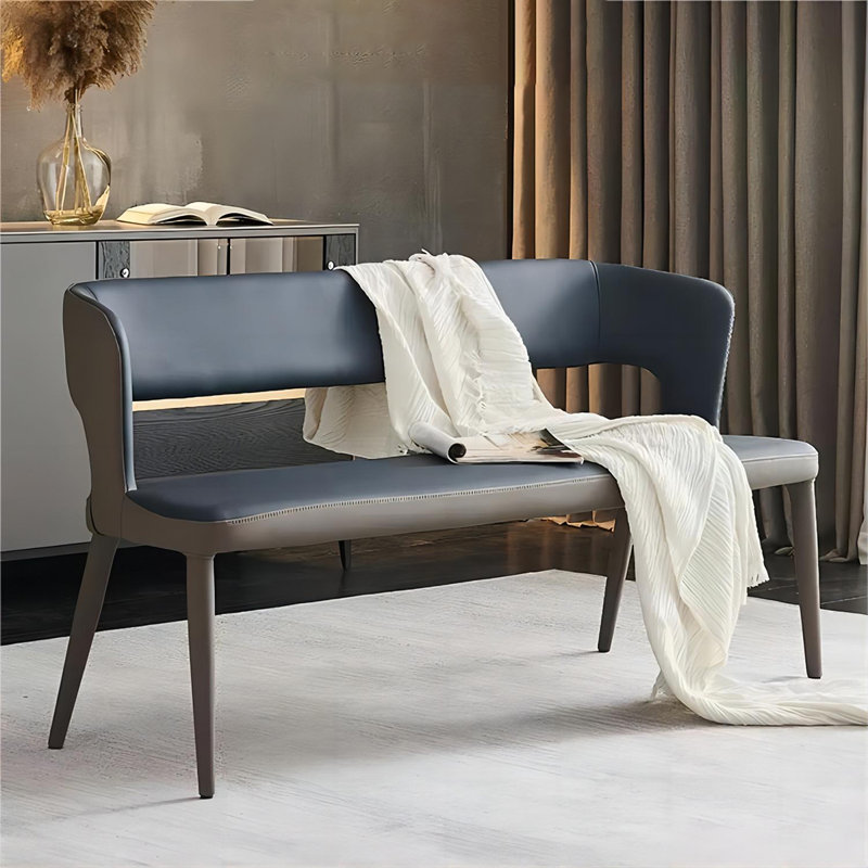 Banc rembourré en similicuir Marnika, Bleu