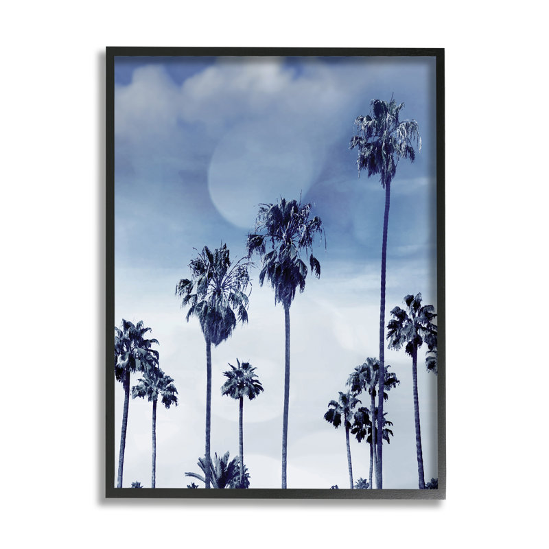 «Tall Tropical Pine Trees», impression monochromatique, H 14 po x l 11 po, Giclée encadrée noir minuit