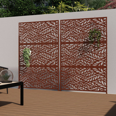 Helary 6.5 ft. H x 4 ft. W Metal Privacy Screen with Leave Pattern