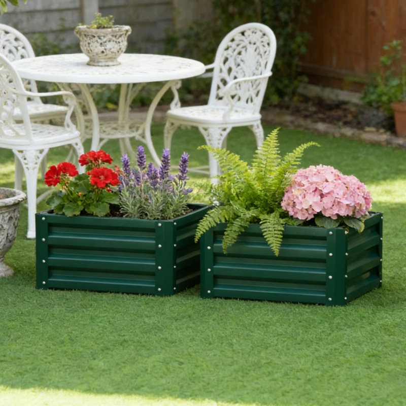 Ensemble de jardinière en métal surélevée galvanisée 2 pièces Denishia