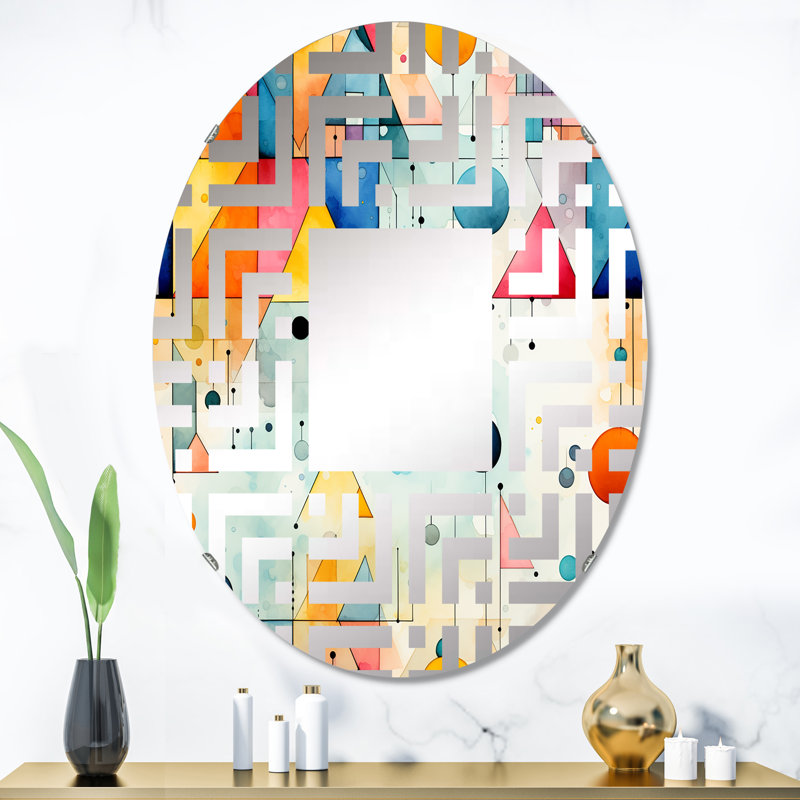 Miroir décoratif ovale bleu et orange, L 24 po x H 36 po