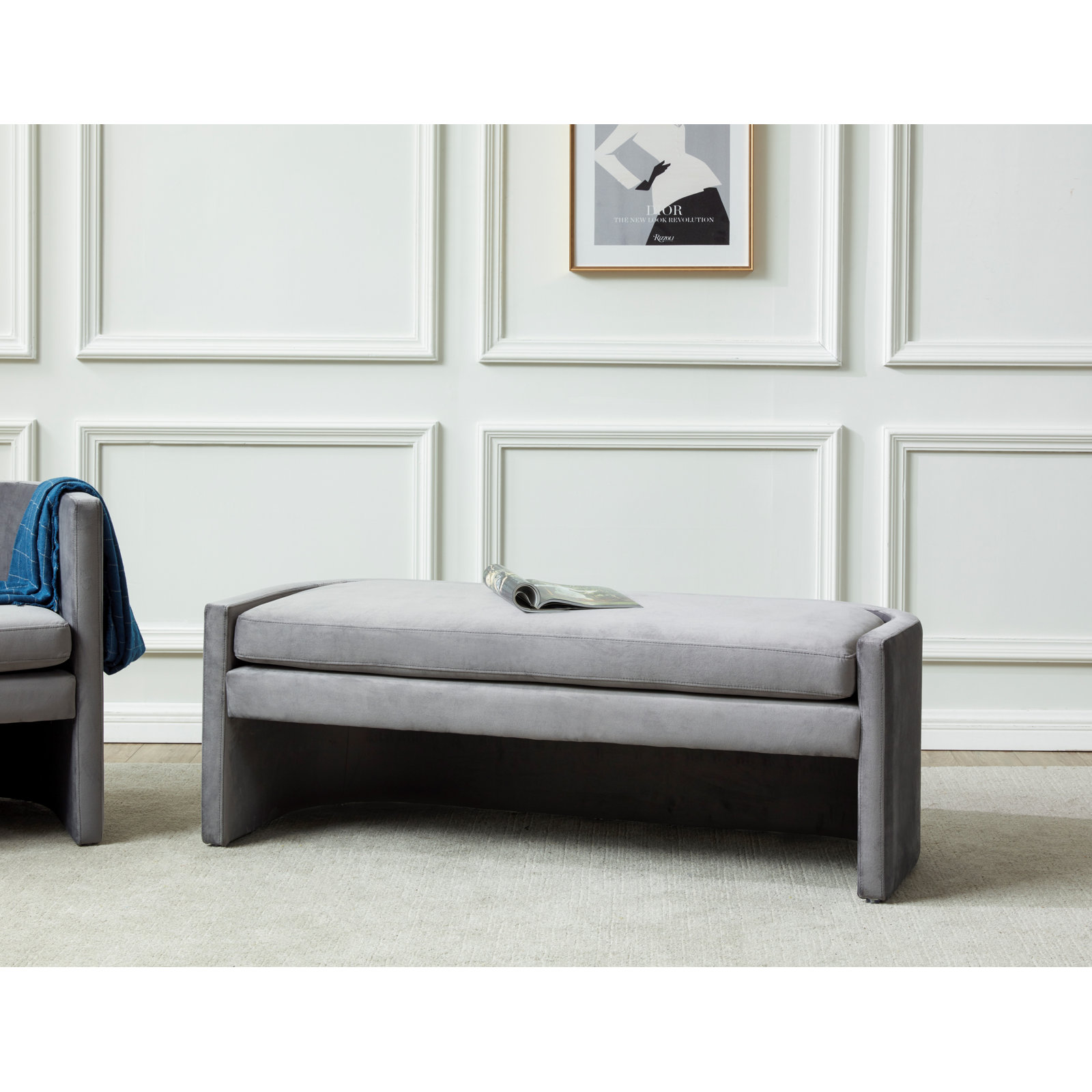 Toni Velvet Bench, Slate Gray
