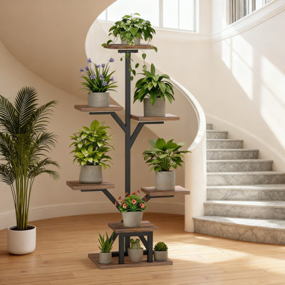 Support pour plante d'angle à 7 niveaux avec lumières de croissance, grande tablette d'intérieur pour plantes de 47 pouces avec coussins d'équilibre réglables, éclairage à spectre complet pour la maison, le salon, le patio