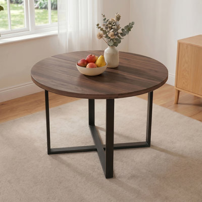 43.3‘’ Round Walnut Dining Table, Space-Saving Solid Wood Kitchen Table