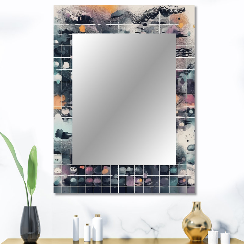 Blue And Orange Vibrant Paradoxes III - Abstract Decorative Mirror, Modern Large Wall Mirror, Printed Metal Art, 40" x 30"