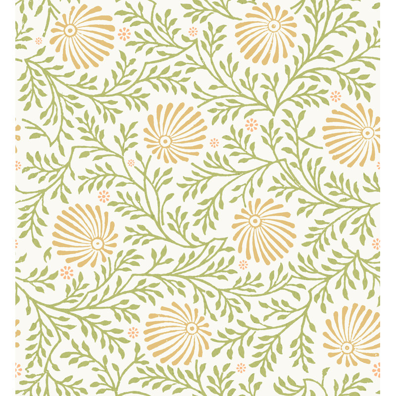 Rouleau de papier peint à motif de marguerites pressées L 33 pi x l 20,5 po Yuki Osada, Blanc cassé / jaune